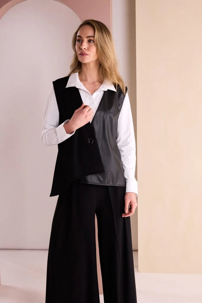 Naya White Jersey Top Cotton Collar Shirt And Hem Panel