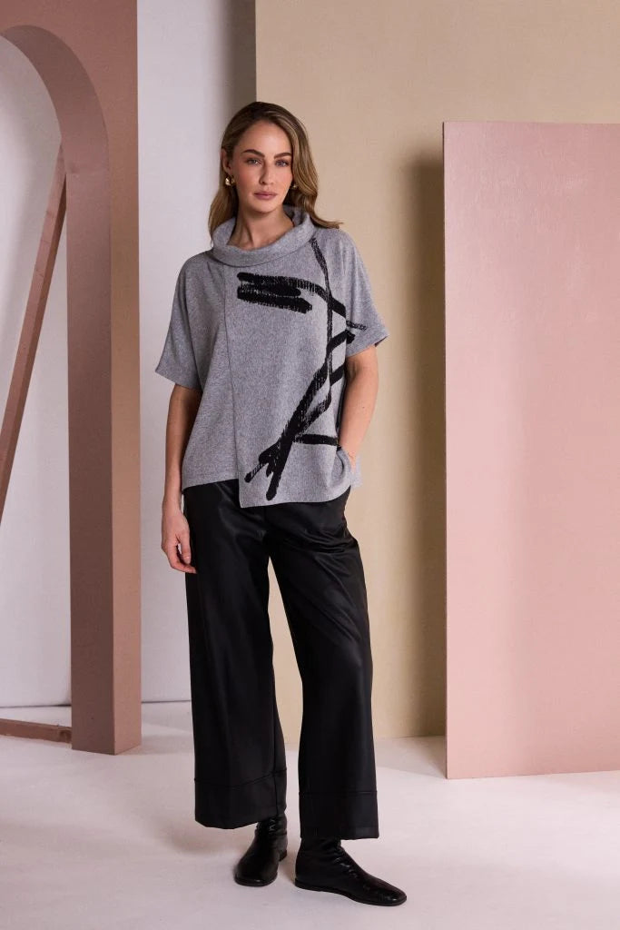 Naya Brush Stroke Print Square Shape High Neck Top