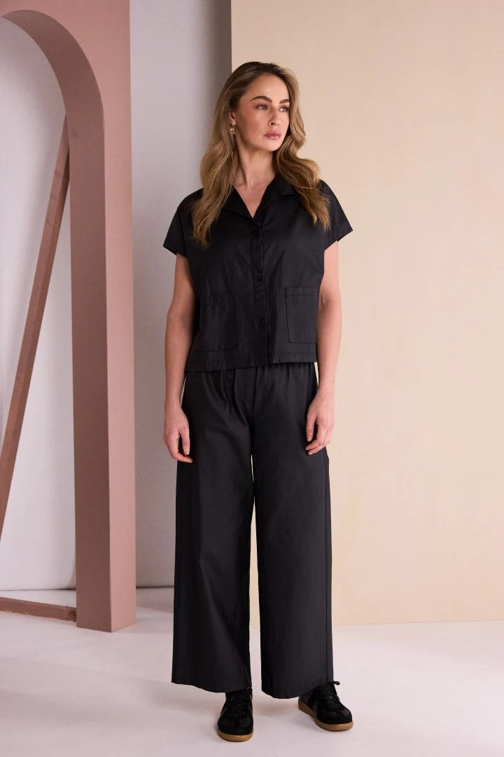 Naya Black Bashed Leatherette Look Button Through Jacket