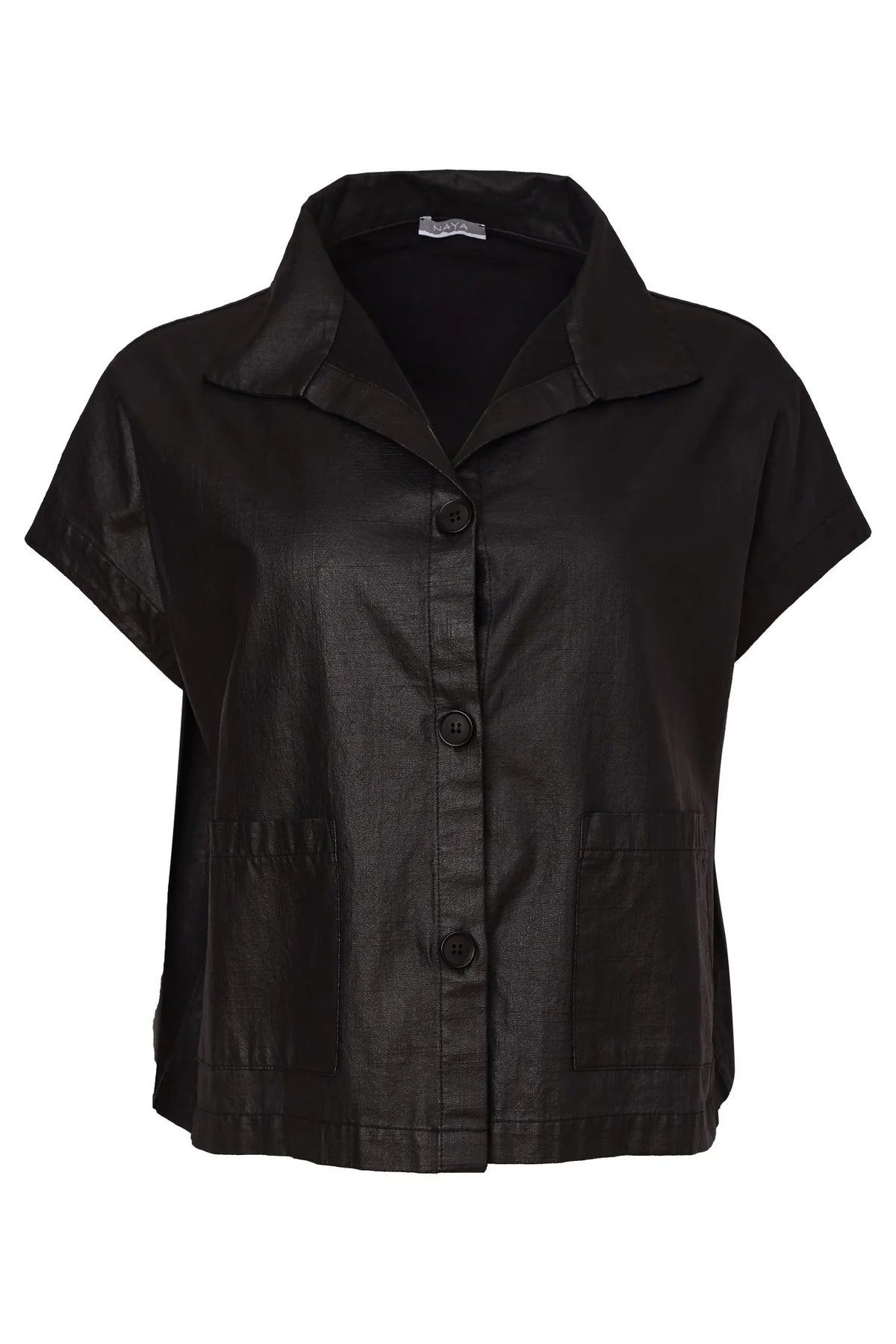 Naya Black Bashed Leatherette Look Button Through Jacket