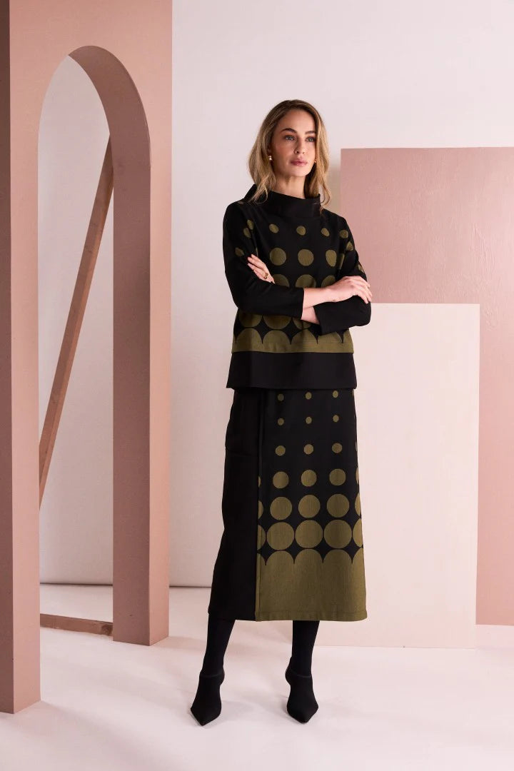 Naya Spot Border Print High Neck Top