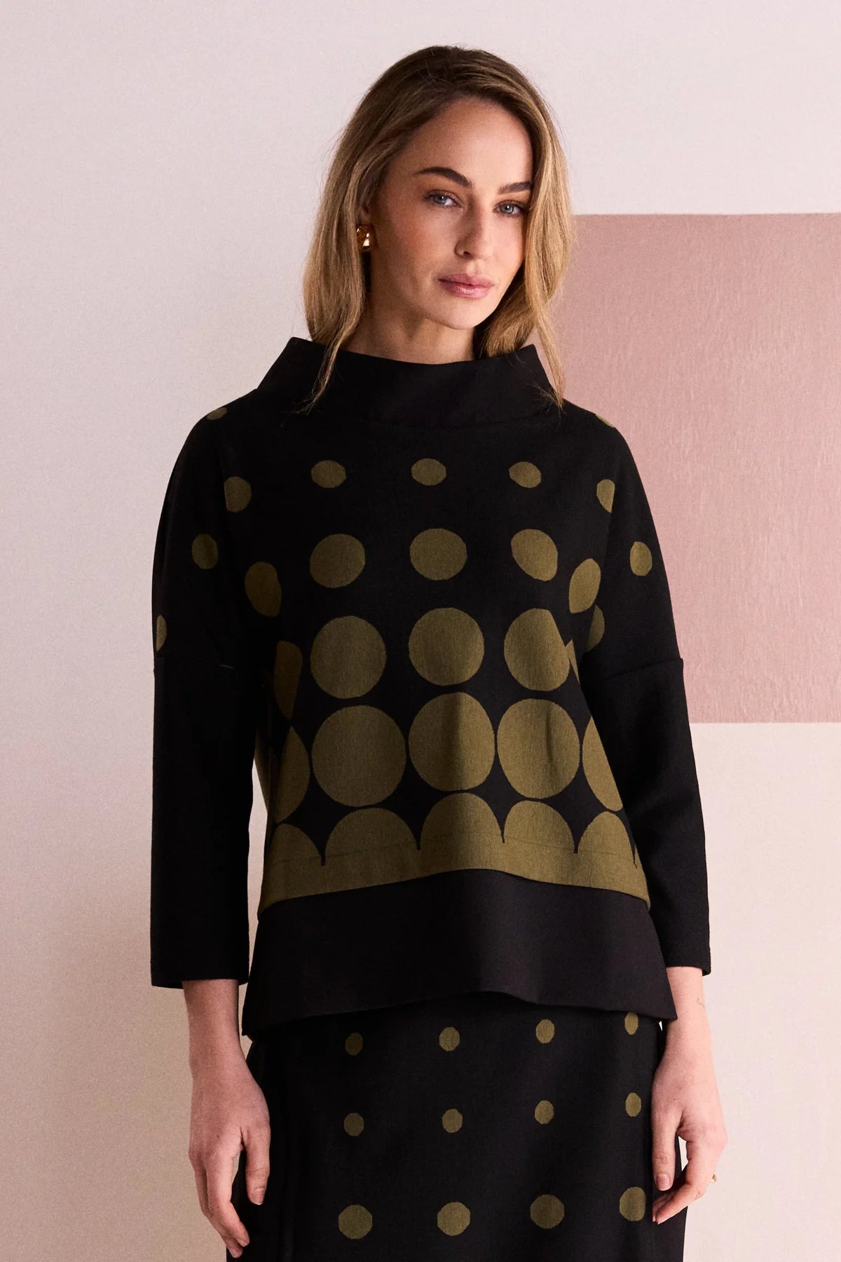 Naya Spot Border Print High Neck Top