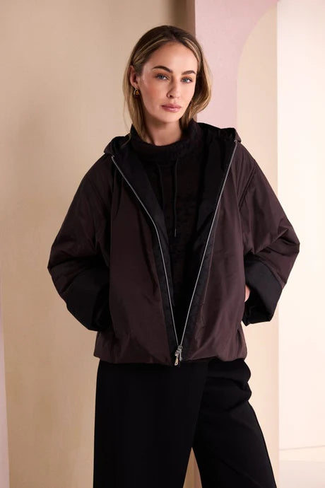 Naya Hooded Jacket With Contrast Zip Panel And Hood Lining