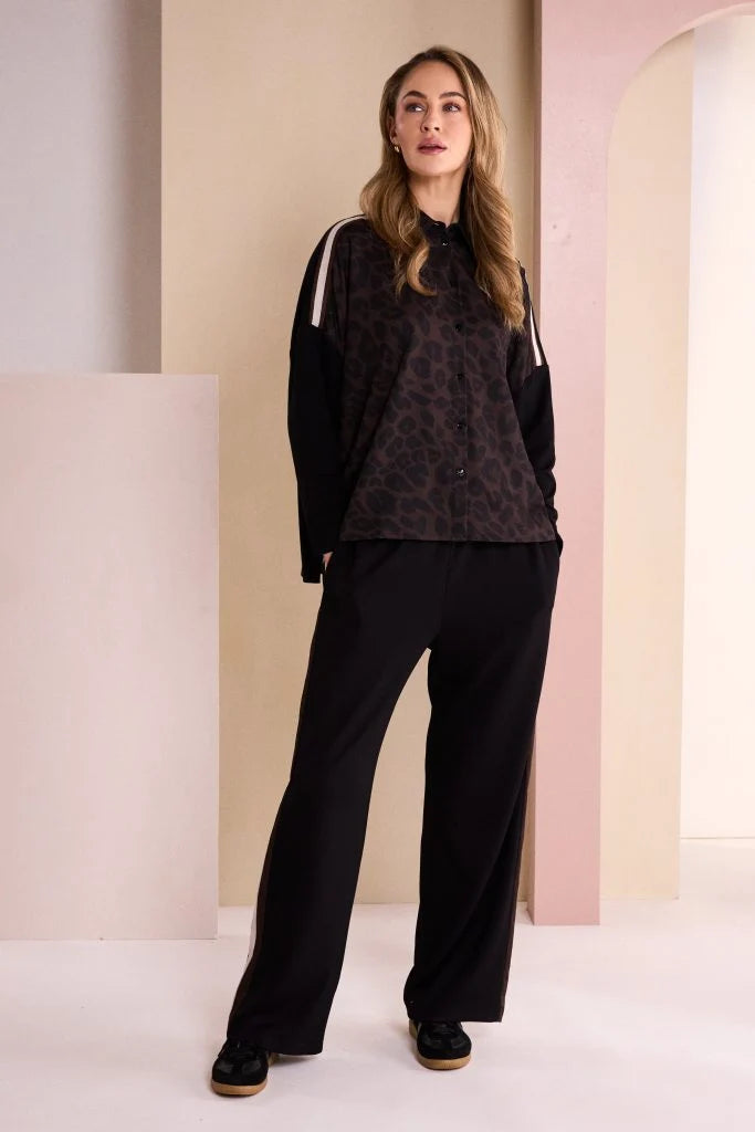 Naya Animal Print Top With Collar And Contrast Sleeve
