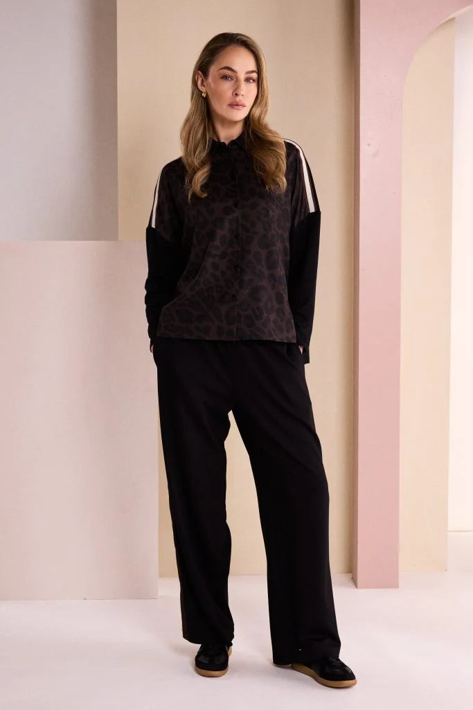 Naya Animal Print Top With Collar And Contrast Sleeve