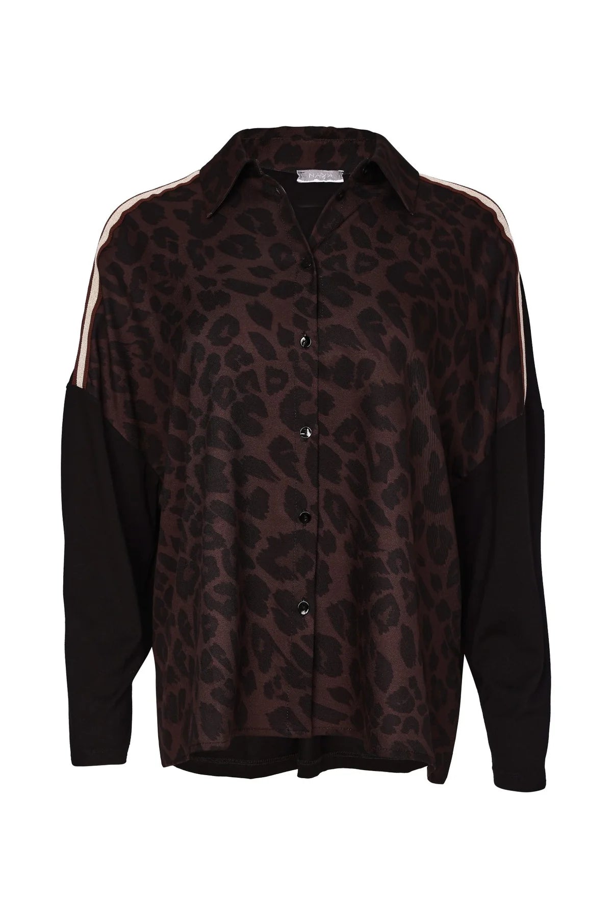 Naya Animal Print Top With Collar And Contrast Sleeve