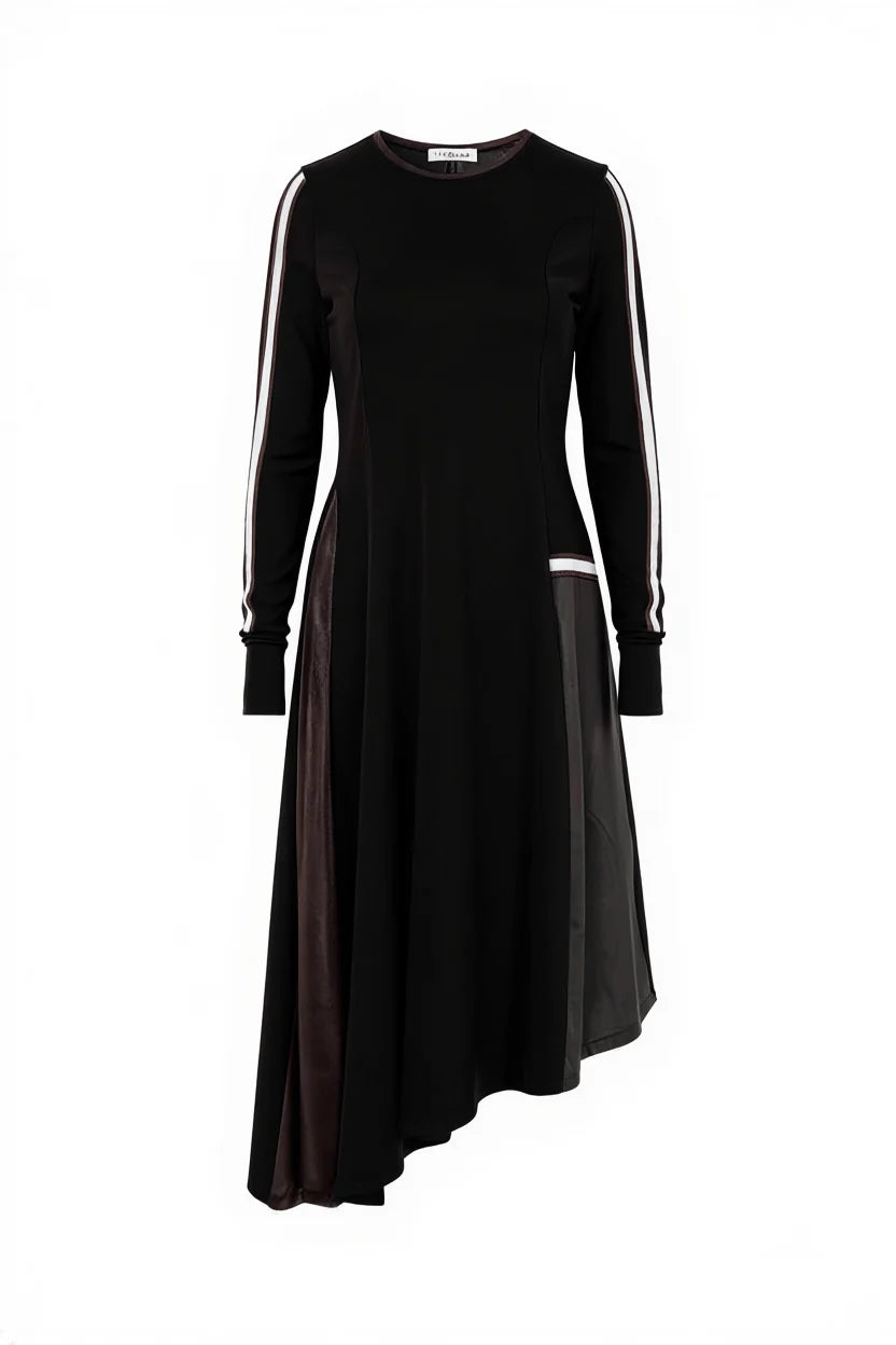 Naya High Neck Dress With Print Pocket And Metallic Trim
