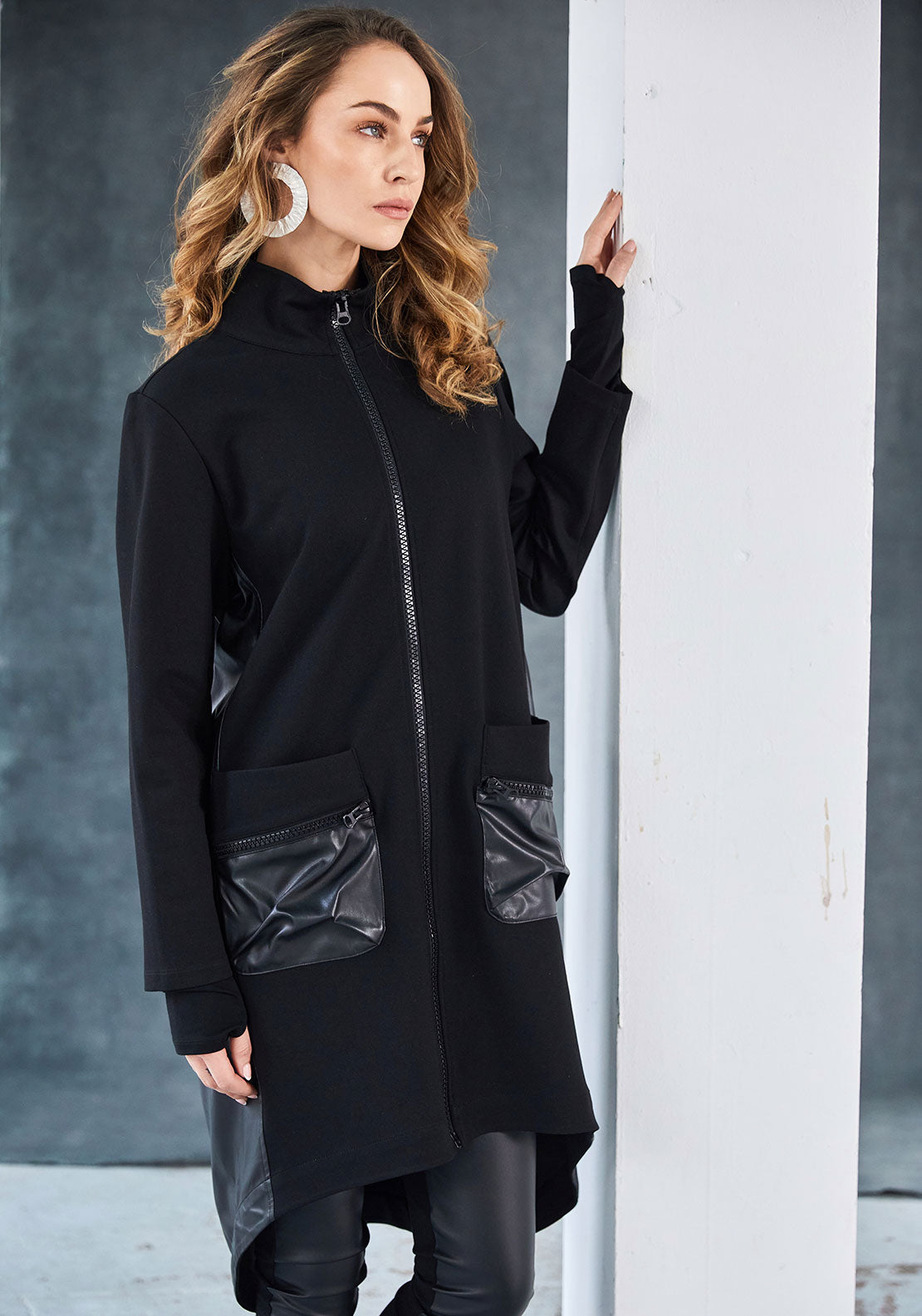 Naya High Neck Jacket With Contrast Side Panels &amp; Pocket Detail