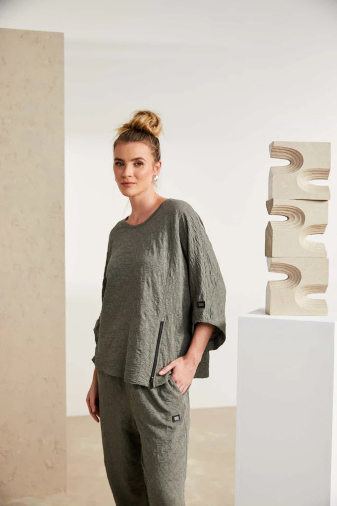 Naya Army Embossed Round Neck With Silver Detail