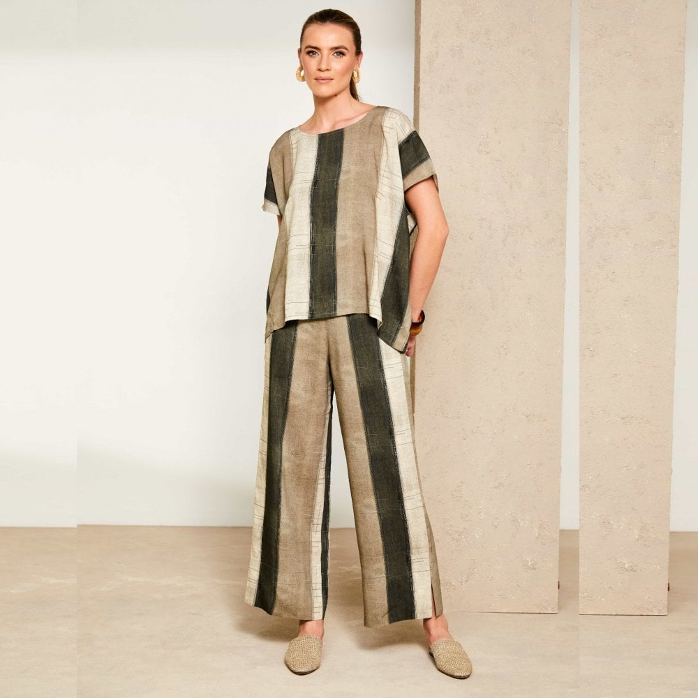 Naya Army Wide Leg Cropped Trousers With Slit At Hem