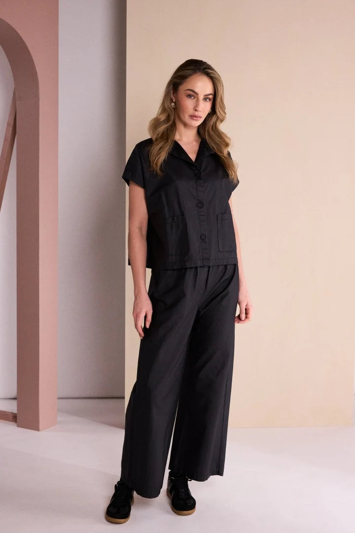 Naya Black Bashed Leatherette Look Button Through Jacket