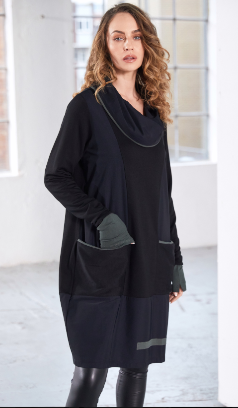 Naya Black Hooded Dress With Contrast Trim