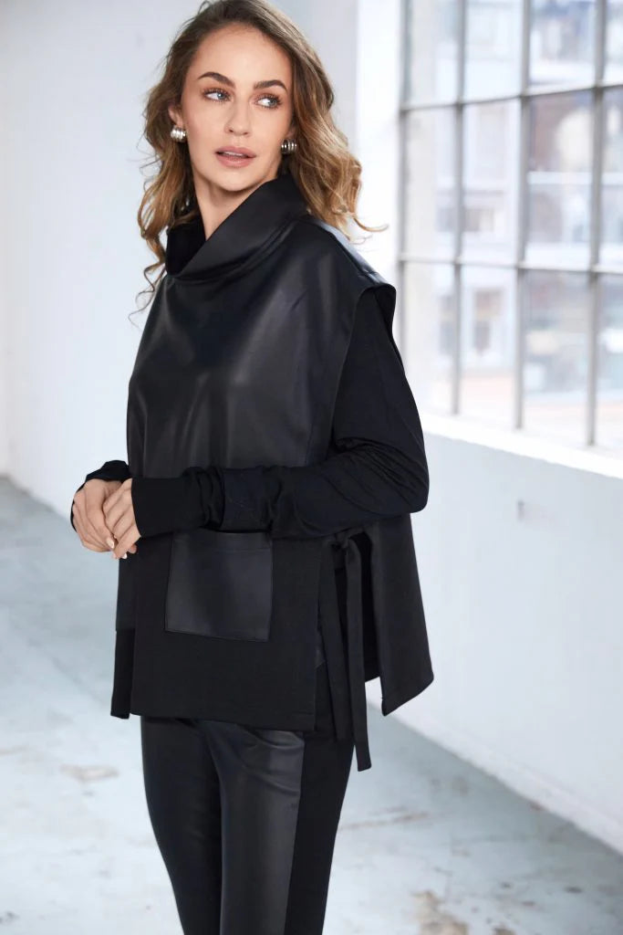 Naya Black Leatherette Top With Tie Side Detail