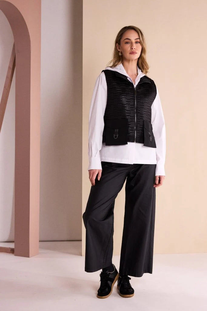 Naya Black Quilted Waistcoat With Pocket And D Ring Trim