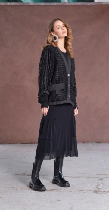 Naya Black Round Neck Dress With Mesh Skirt