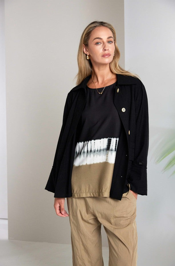 
Naya Border Print Tie Round Neck Top