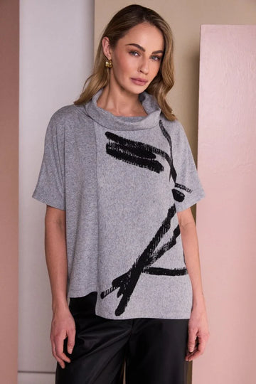 Naya Brush Stroke Print Square Shape High Neck Top