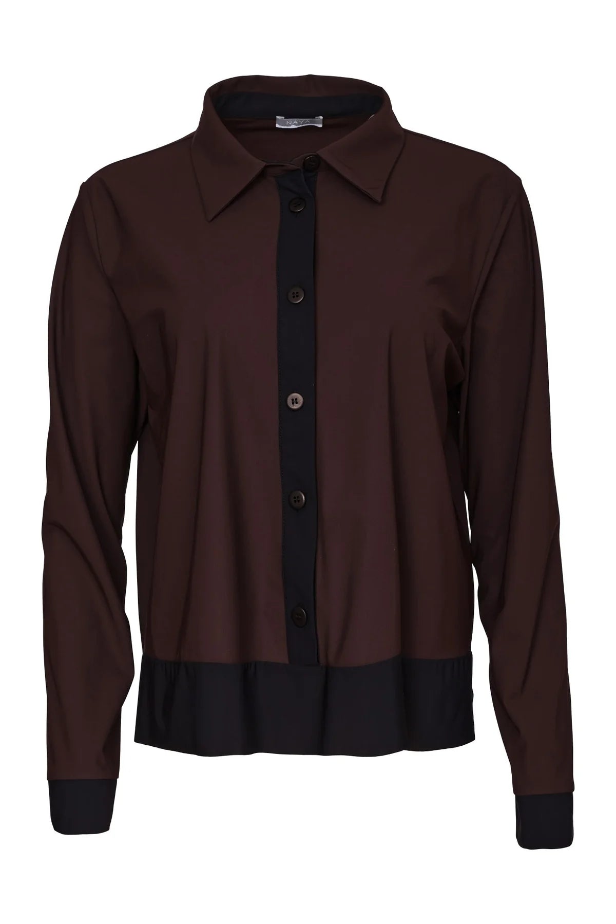 Naya Coffee Shirt With Button Front And Brand At Hemline