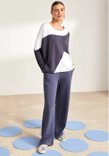 Naya Colour Block Off White/Navy Top