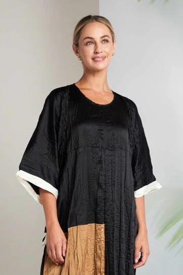 Naya Crushed Shrug With Contrast Sleeve Band - Black/Off White