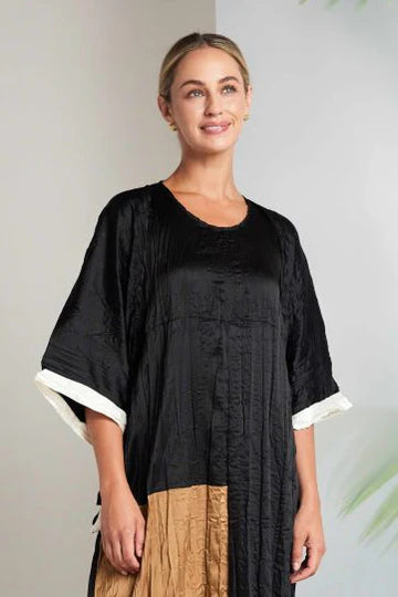 Naya Crushed Shrug With Contrast Sleeve Band - Black/Off White