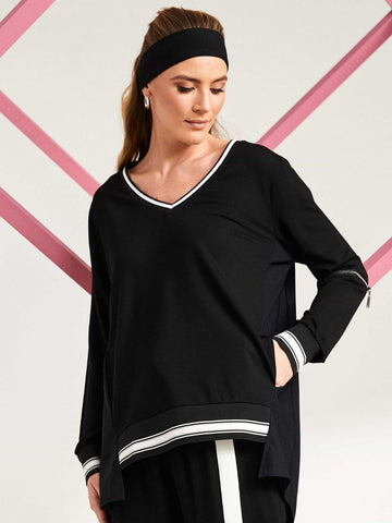 Naya Cut Away Hem Black V Neck top