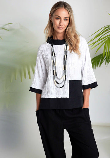 Naya Embossed Jacquard Contrast Trim - Black/White