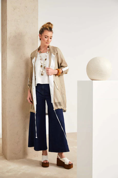 Naya Fudge Mesh Long Line Jacket With Contrast Detail