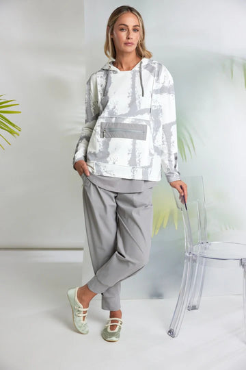 Naya Grey/White Graphic Print Hooded Top With Zip Pocket