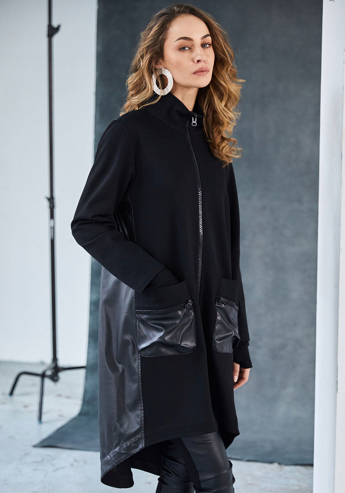 Naya High Neck Jacket With Contrast Side Panels &amp; Pocket Detail