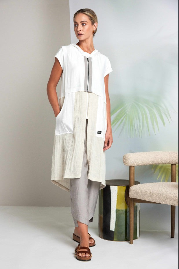 Naya Hooded Waistcoat With Contrast Zip And Bottom Panel