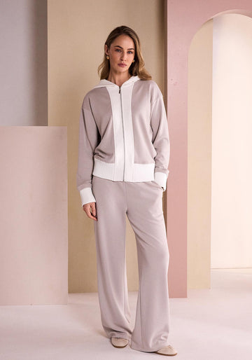 Naya Hooded With Full Zip Jacket - Beige & White