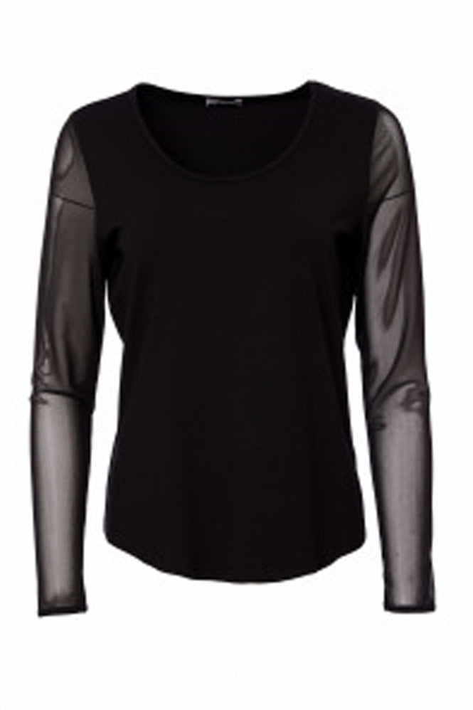 Naya Jersey Black Round Neck Top With Mesh Sleeve