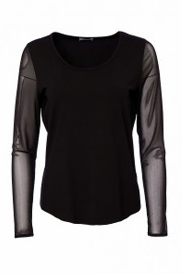 Naya Jersey Black Round Neck Top With Mesh Sleeve