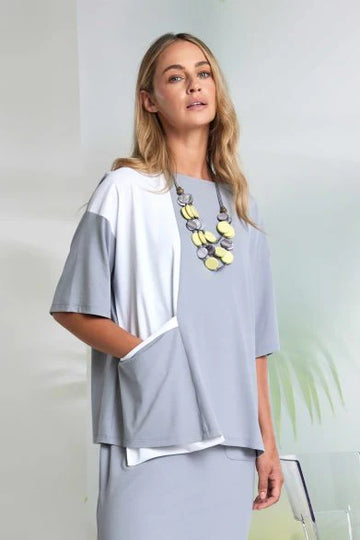 Naya Mixed Panel Round Neck To With Dip at Hem
