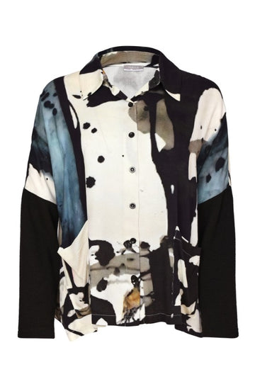 Naya Multi Print Button Through Shirt With Contrast Sleeve