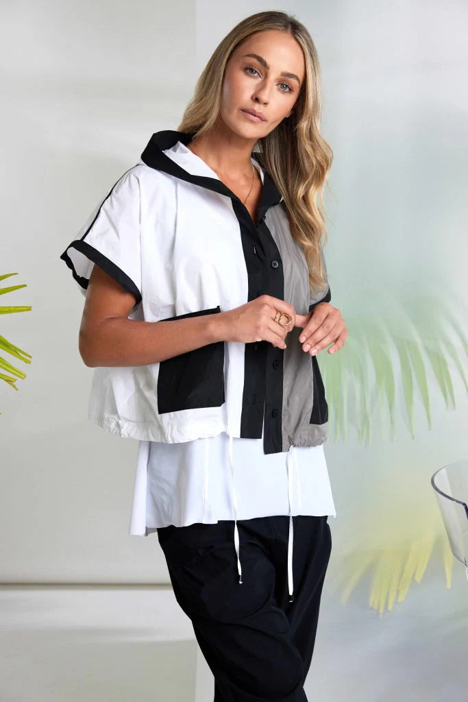 Naya Multi Two Tone Hooded Jacket With Contrast Panel And Pockets