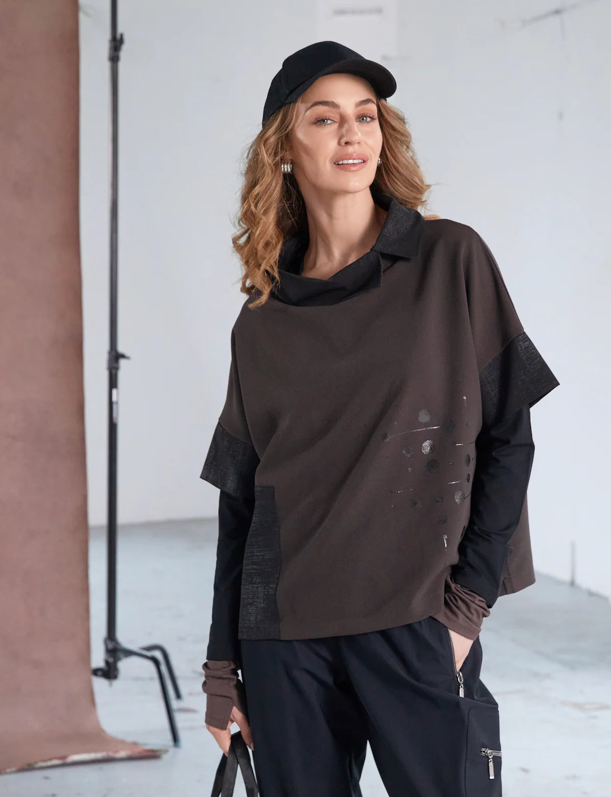 Naya Placement Neck Dress Top With Contract Cut Away Collar