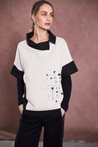 Naya Placement Neck Dress Top With Contract Cut Away Collar