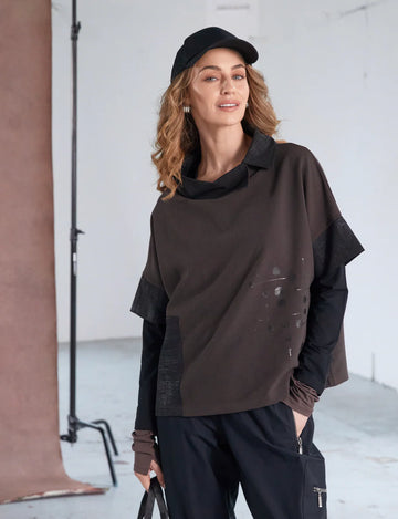 Naya Placement Neck Dress Top With Contract Cut Away Collar