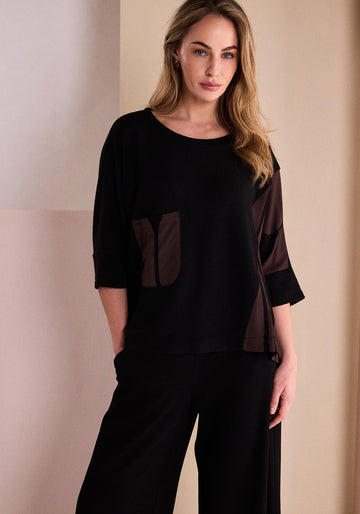 Naya Round Neck Relaxed Top With Brown Accents