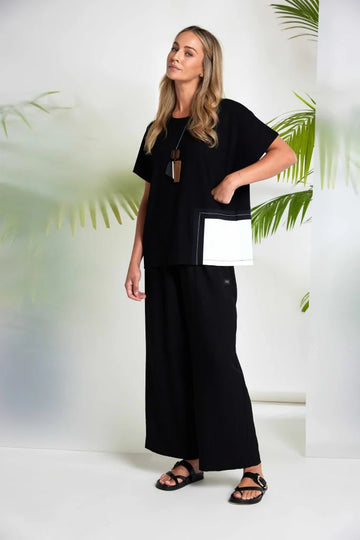 Naya Round Neck Top With Contrast Pocket And Stitch Detail