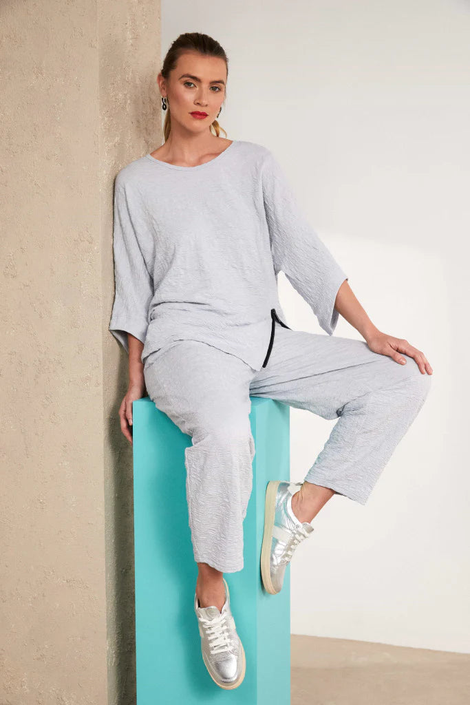 Naya Silver Embossed Crop Trouser With Elasticated Waist