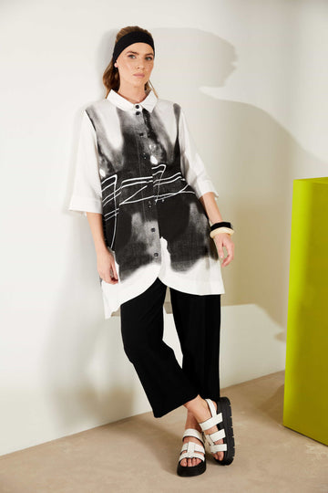 Naya Spray Border Drizzle Print Long Line Shirt