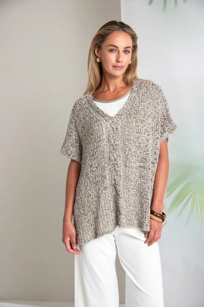 Naya V Neck Waffle Knit - Taupe