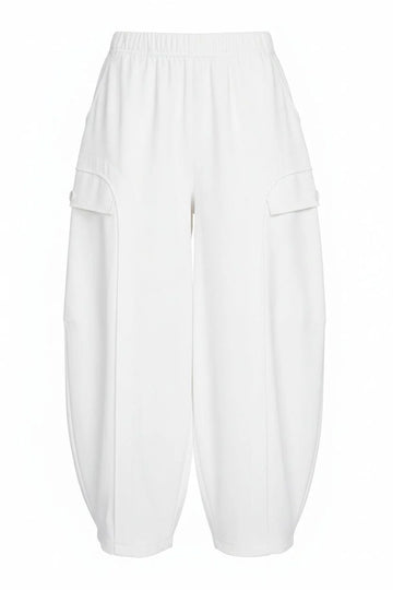 Naya White Baloon Shape Trouser With curved Panel Front And Pocket Detail