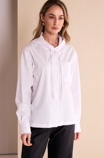 Naya White Cotton Hood Shirt With Tie String