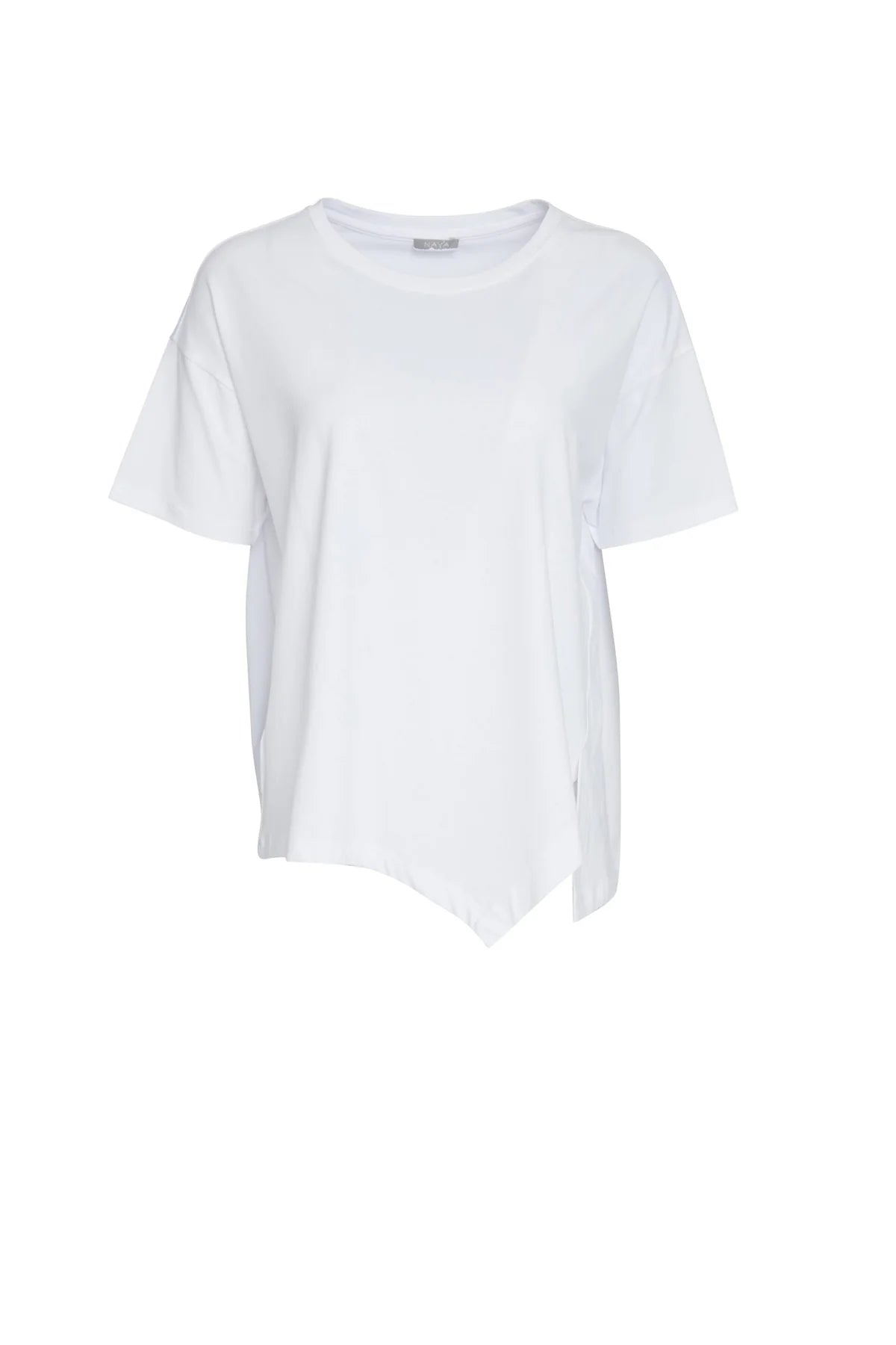 Naya White Jersey  Round Neck Top With Cut Out Detail At Hem