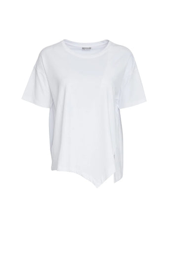 Naya White Jersey  Round Neck Top With Cut Out Detail At Hem