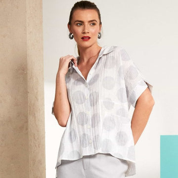 Naya White/Silver Button Down Spot Shirt